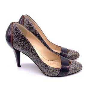 Oscar De La Renta Leopard Print Heels With Tortoise Accents - Size 36